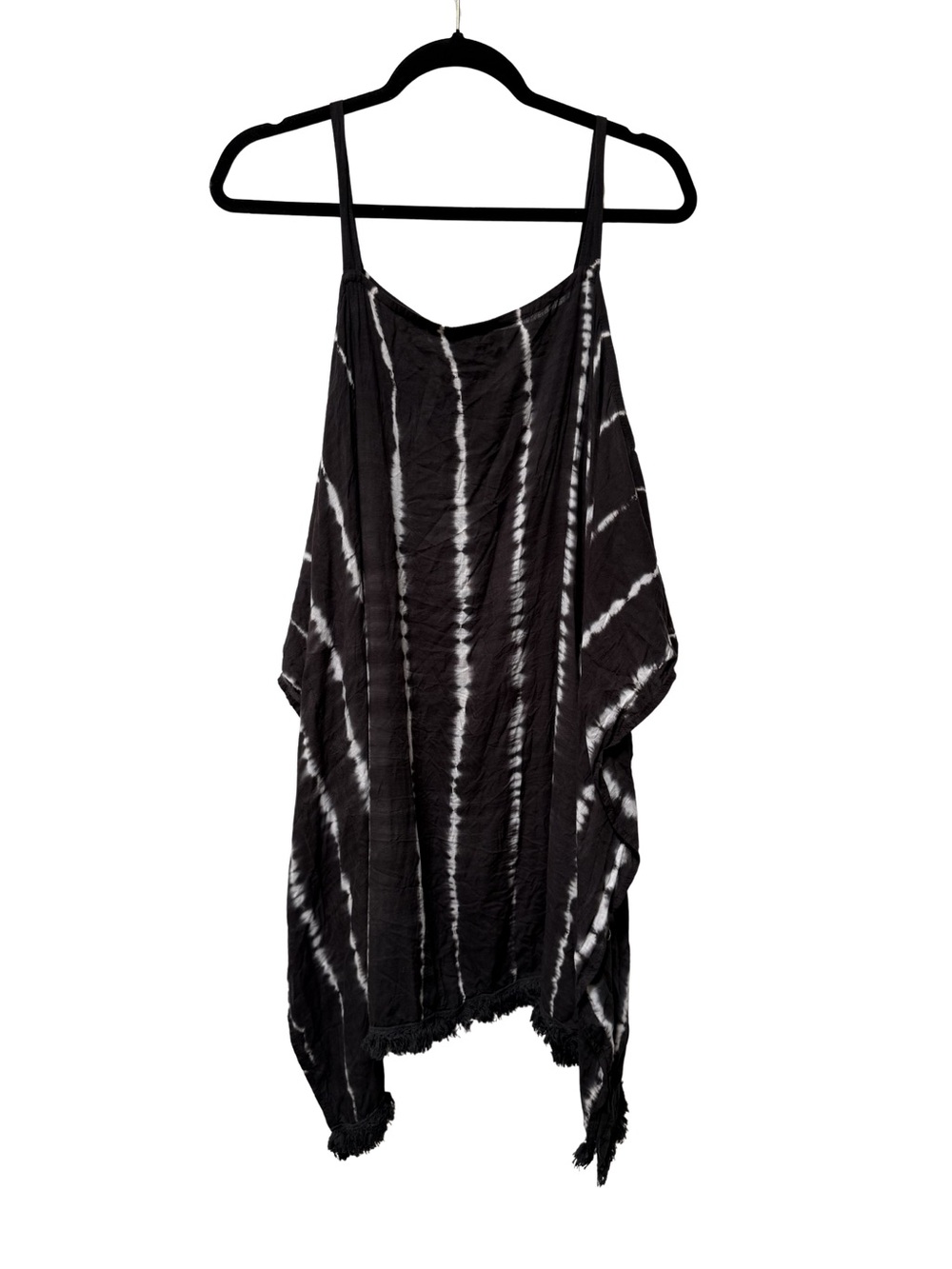 Tiare Hawaii Tie-Dye Fringe Handkerchief Hem Beachy Boho Festival Mini Dress OS